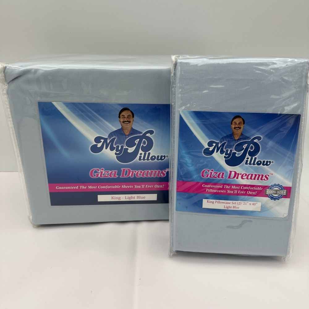 Split King Light Blue My Pillow Giza Dreams Sheet Set + Two Pillow Cases NEW